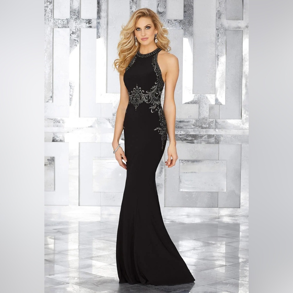 Black Beaded High-Neck Evening Gown - Formal Wedding Dress